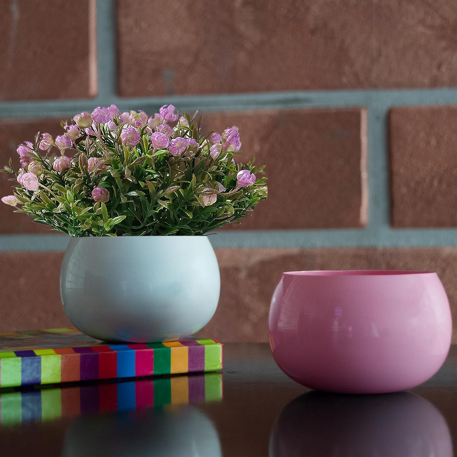 Flower Pot Plant Pots Round Metal Small PotsFlower Pots Solid Color Round Garden SuppliesPlanters with Drainage Holes Succulent Planting Pots House Plants, Succulents, Flowers Multicolor Set of 2