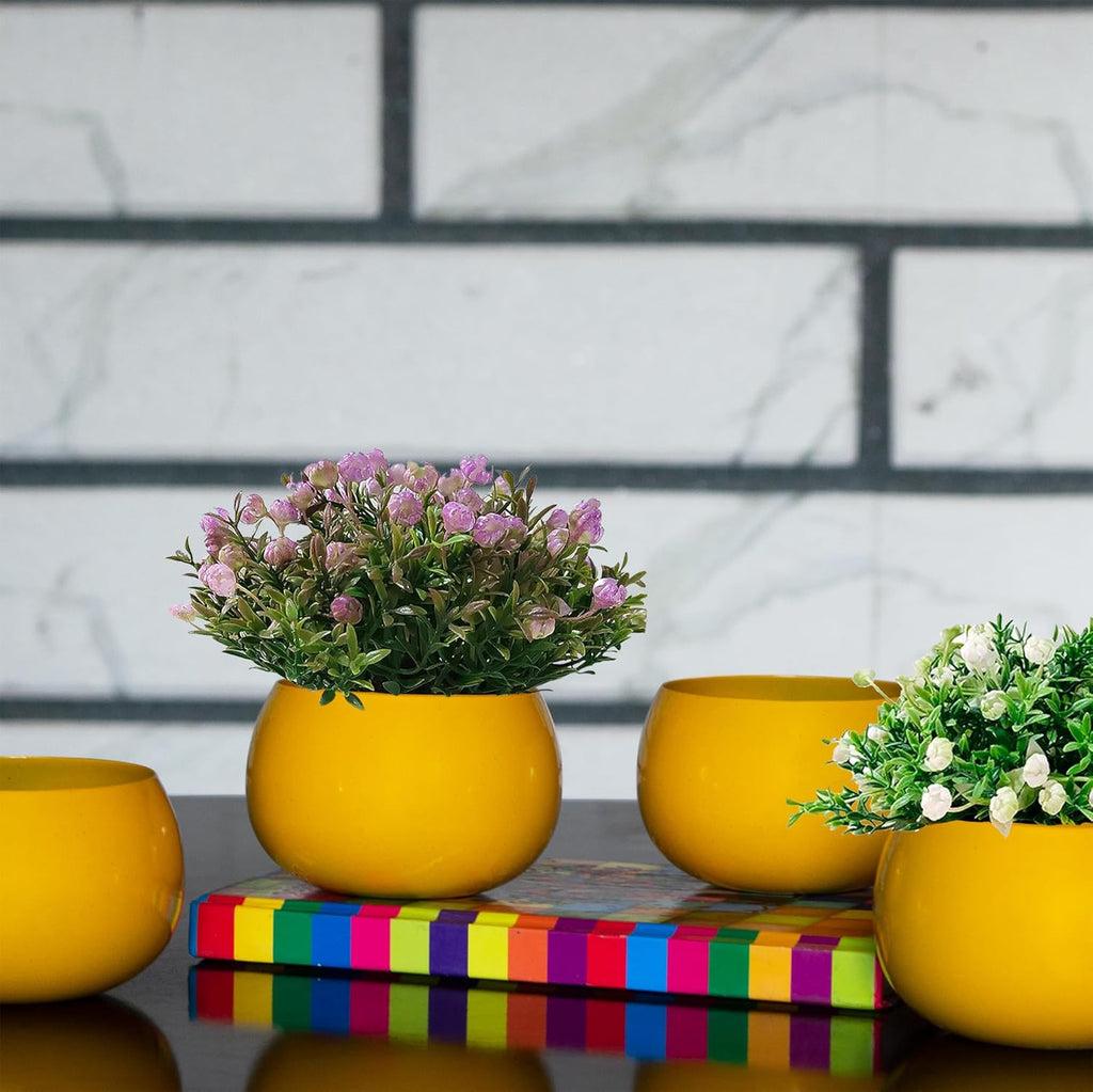 Flower Pot Plant Pots Round Metal Small PotsFlower Pots Solid Color Round Garden SuppliesPlanters with Drainage Holes Succulent Planting Pots House Plants, Succulents, Flowers Yellow Set of 4