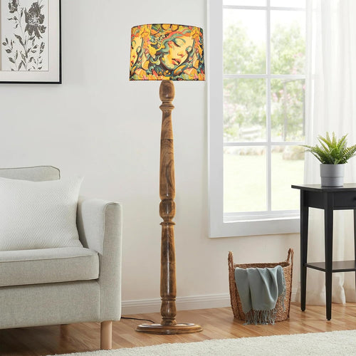 Classic Chic Vintage Stand Floor Lamp with Multicolor Taper Lamp Shade | Light Decoration for Home | Living Room & Bedroom Bedside Floor Lamp | Wooden Floor Lamp Round Rim Butterflies
