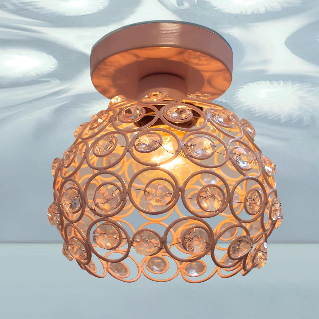 Modern Mini Chandelier Lamp, Crystal Ceiling Light, Semi-Flush Mount Corridor Lights Lamp for Bedroom Baby pink