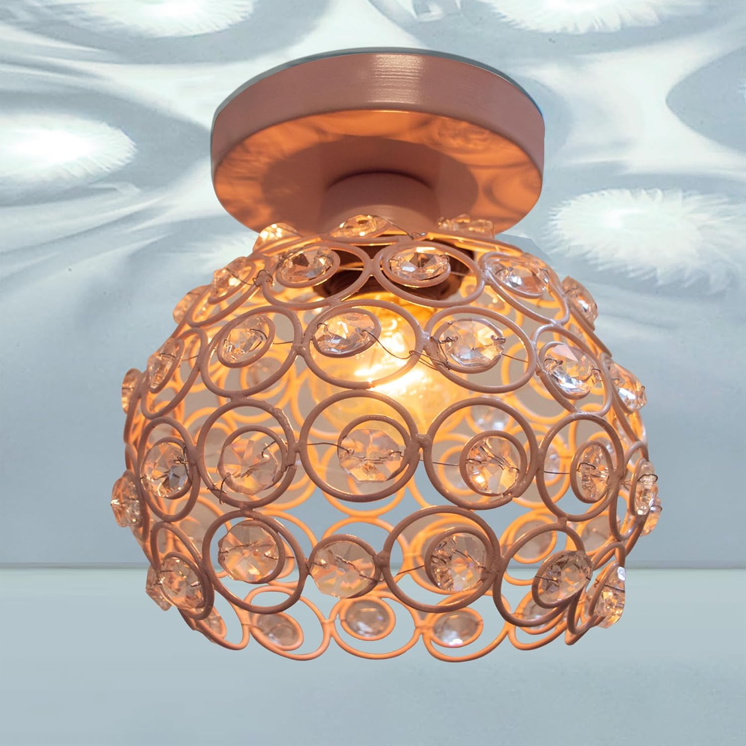 Modern Mini Chandelier Lamp, Crystal Ceiling Light, Semi-Flush Mount Corridor Lights Lamp for Bedroom Baby pink