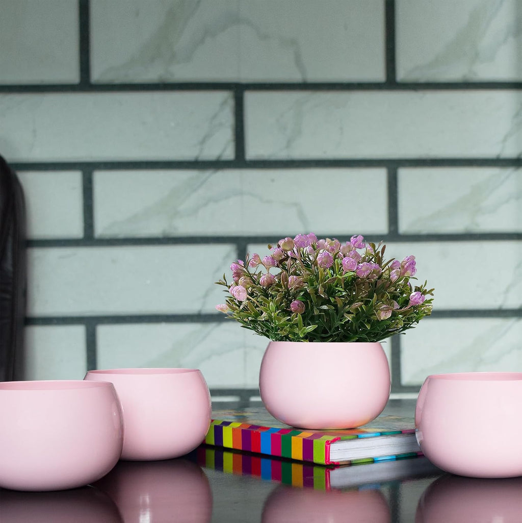 Flower Pot Plant Pots Round Metal Small PotsFlower Pots Solid Color Round Garden SuppliesPlanters with Drainage Holes Succulent Planting Pots House Plants, Succulents, Flowers Pink Set of 4