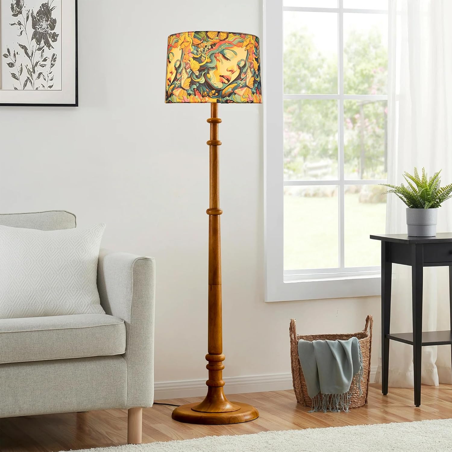 Classic Chic Vintage Stand Floor Lamp with Multicolor Taper Lamp Shade | Light Decoration for Home | Living Room & Bedroom Bedside Floor Lamp | Wooden Floor Lamp Tulib Butterflies