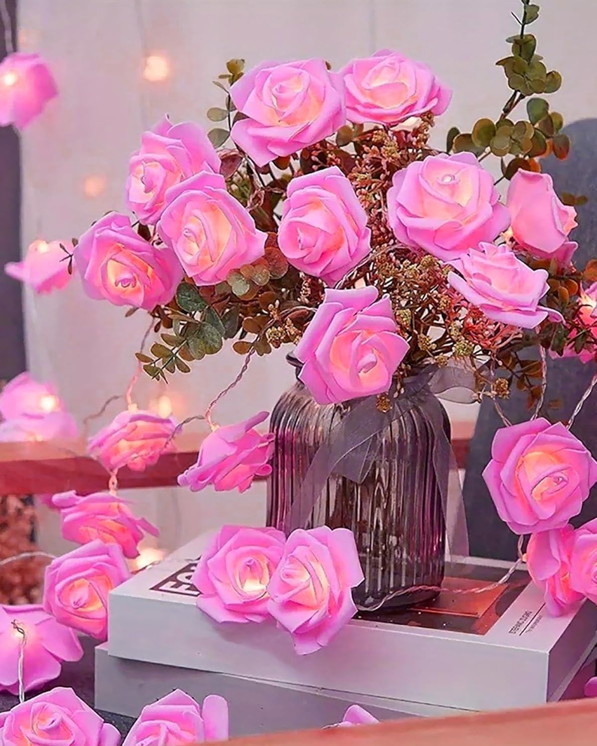 Rose Flower String Lights, 14 LED Electric Operated Romantic Rose Lights, 13Ft Artificial Flowers Garland Led Lights for Valentine's Day Wedding Indoor Outdoor Festival Party Decor Rani