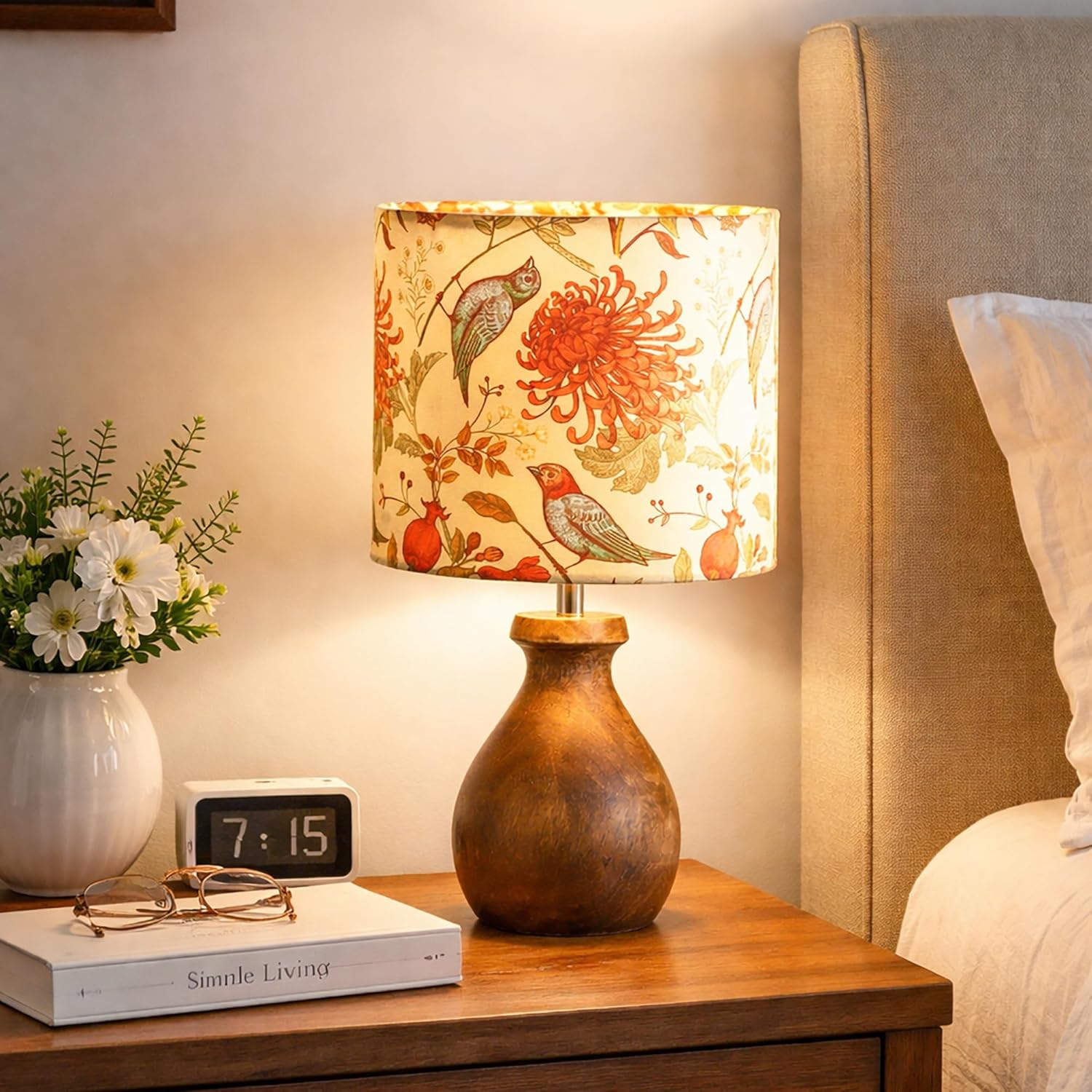 Mini Farmhouse Wooden Dome Dowel Pot Table Lamps Vintage Small Lamps Decorative for Small Spaces Bedside Lamps Suitable for Nightstand Children's Room or University Dormitory Bird