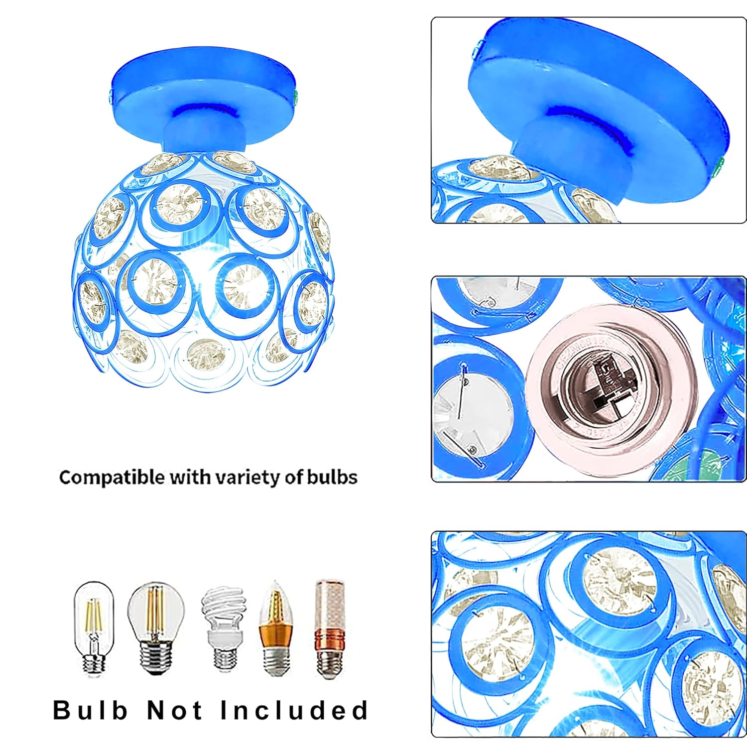 Modern Mini Chandelier Lamp, Crystal Ceiling Light, Semi-Flush Mount Corridor Lights Lamp for Bedroom Turquoise