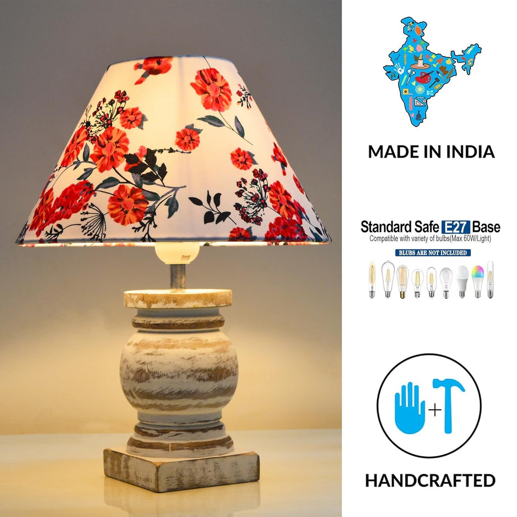 Antique White French Trophy Table Lamp for Bedroom Living Room Simple Retro Wood Grain Farmhouse Bedside Lamp Suitable for Nightstand Children's Room or University Dormitory Marigold