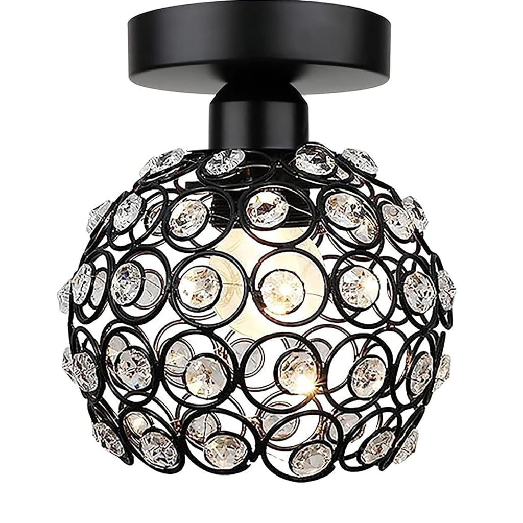 Modern Mini Chandelier Lamp, Crystal Ceiling Light, Semi-Flush Mount Corridor Lights Lamp for Bedroom Black