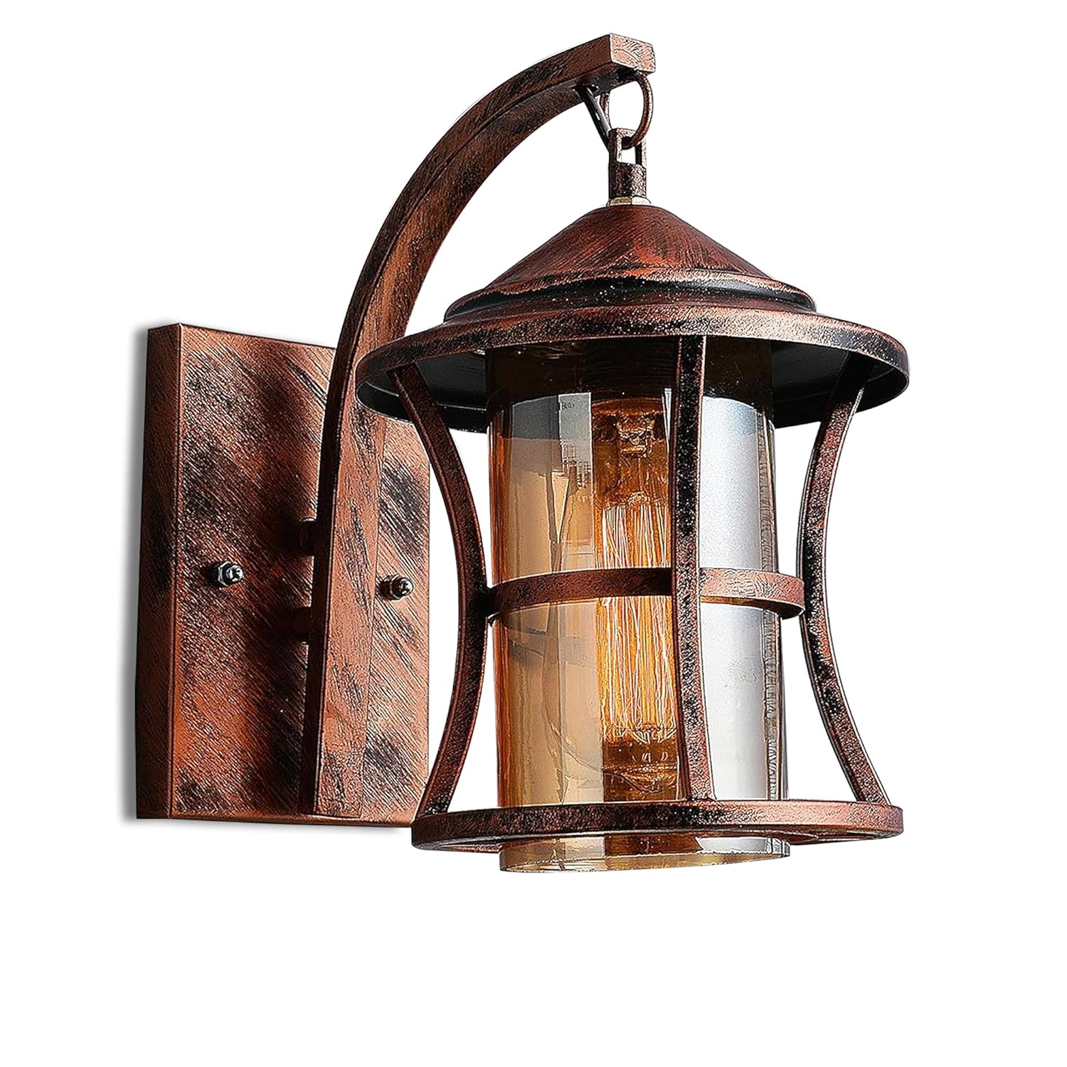 Wall Sconce,Oil Rubbed Bronze Wall Sconces,Retro Rustic Wall Lamps,Sconces Wall Lighting with Amber Glass,Indoor Vintage Bedside Wall Lighting for Living Room Bathroom Copper Home