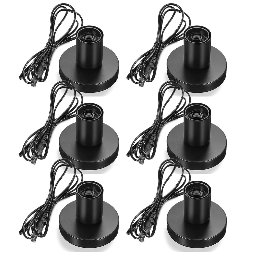 Polished Metal Desktop Lamp Base E26 E27 Screw Light Bulb Holder Base Light Sockets Base Light Bulb Base Lamp Replacement Base for Holding Bulb, 6 Feet Cord Black Set of 6