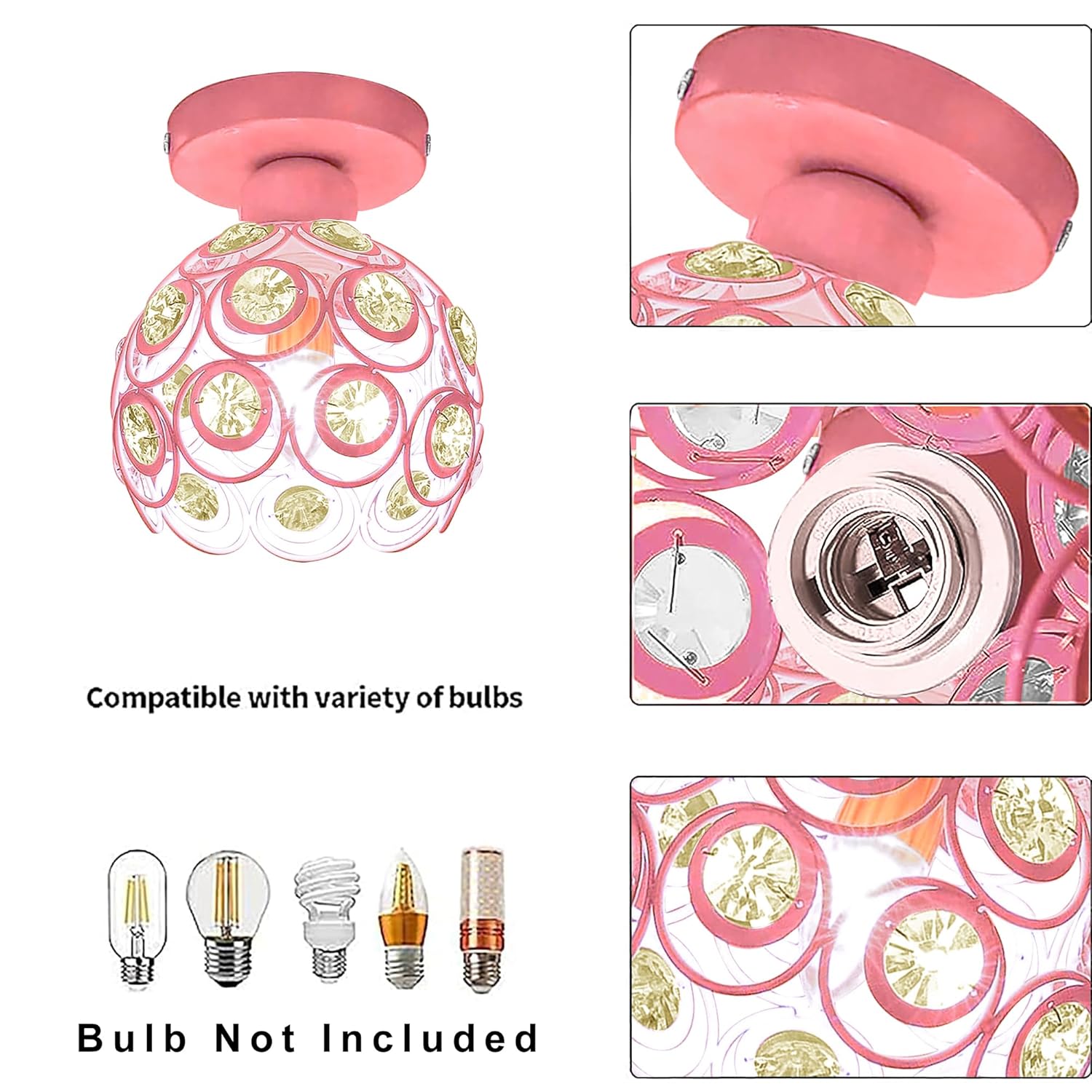 Modern Mini Chandelier Lamp, Crystal Ceiling Light, Semi-Flush Mount Corridor Lights Lamp for Bedroom Baby pink