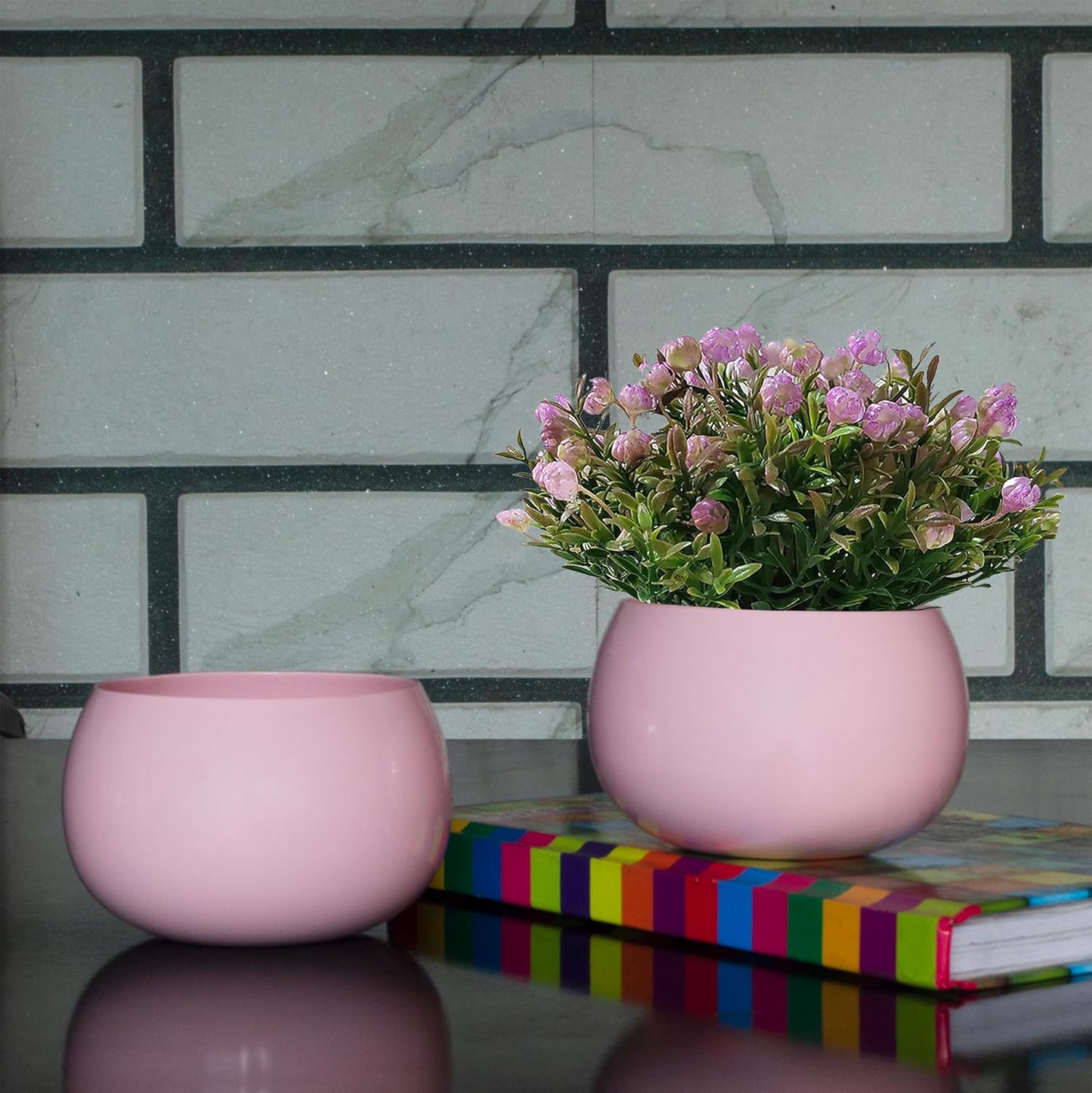 Flower Pot Plant Pots Round Metal Small PotsFlower Pots Solid Color Round Garden SuppliesPlanters with Drainage Holes Succulent Planting Pots House Plants, Succulents, Flowers Pink Set of 2