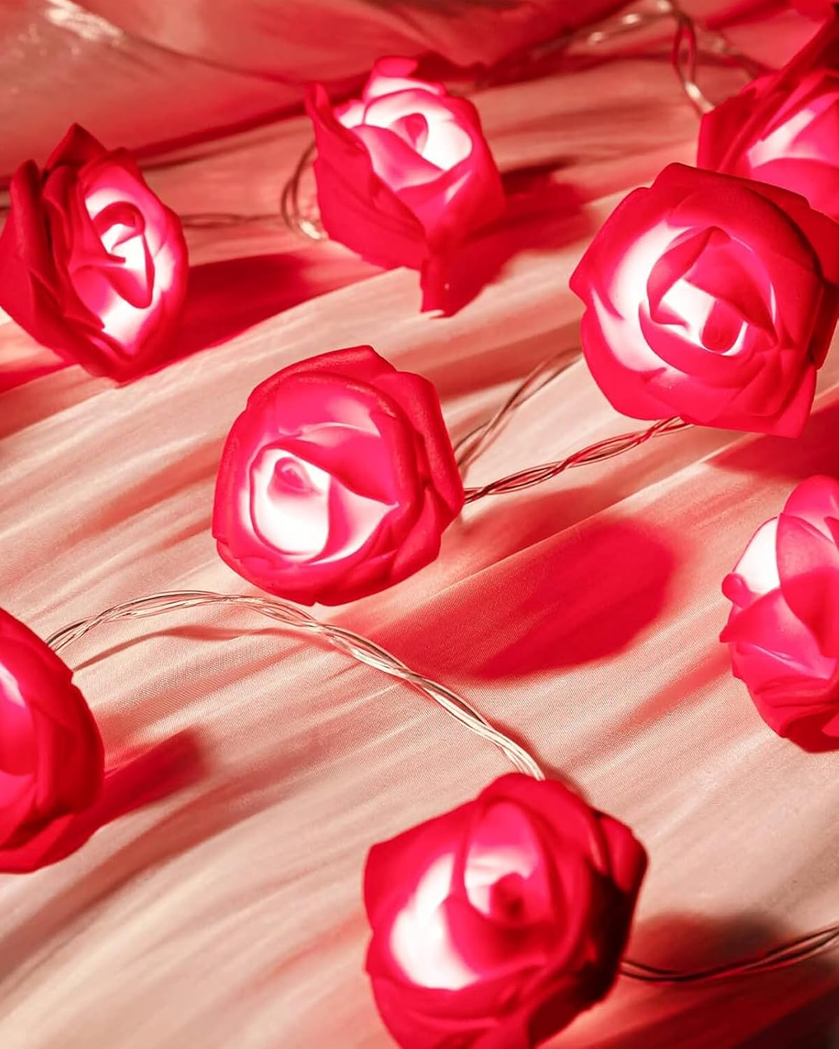 Rose Flower String Lights, 14 LED Electric Operated Romantic Rose Lights, 13Ft Artificial Flowers Garland Led Lights for Valentine's Day Wedding Indoor Outdoor Festival Party Decor Red