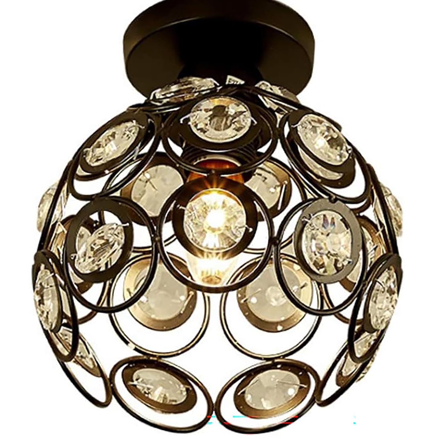 Modern Mini Chandelier Lamp, Crystal Ceiling Light, Semi-Flush Mount Corridor Lights Lamp for Bedroom Black