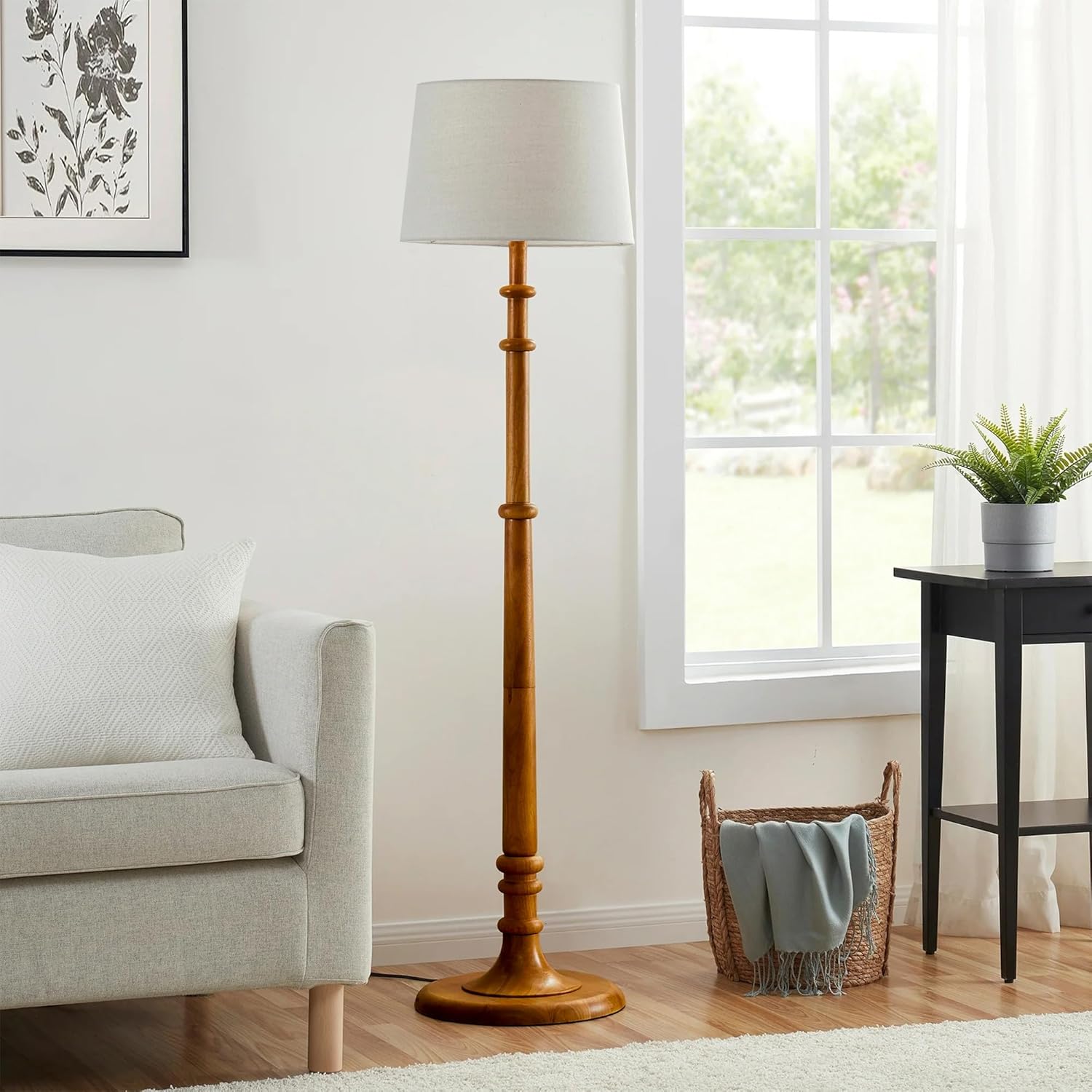 Classic Chic Vintage Stand Floor Lamp with Multicolor Taper Lamp Shade | Light Decoration for Home | Living Room & Bedroom Bedside Floor Lamp | Wooden Floor Lamp Tulib Beige