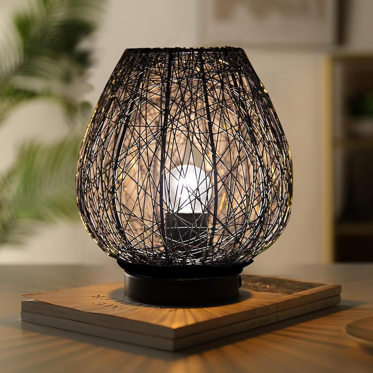 Metal Cage Table Lamp, Vintage Flame Table Lamp, Incandescent E27 Decorative Bedside Lamp Kitchen, Entryway, Bathroom, Bedside