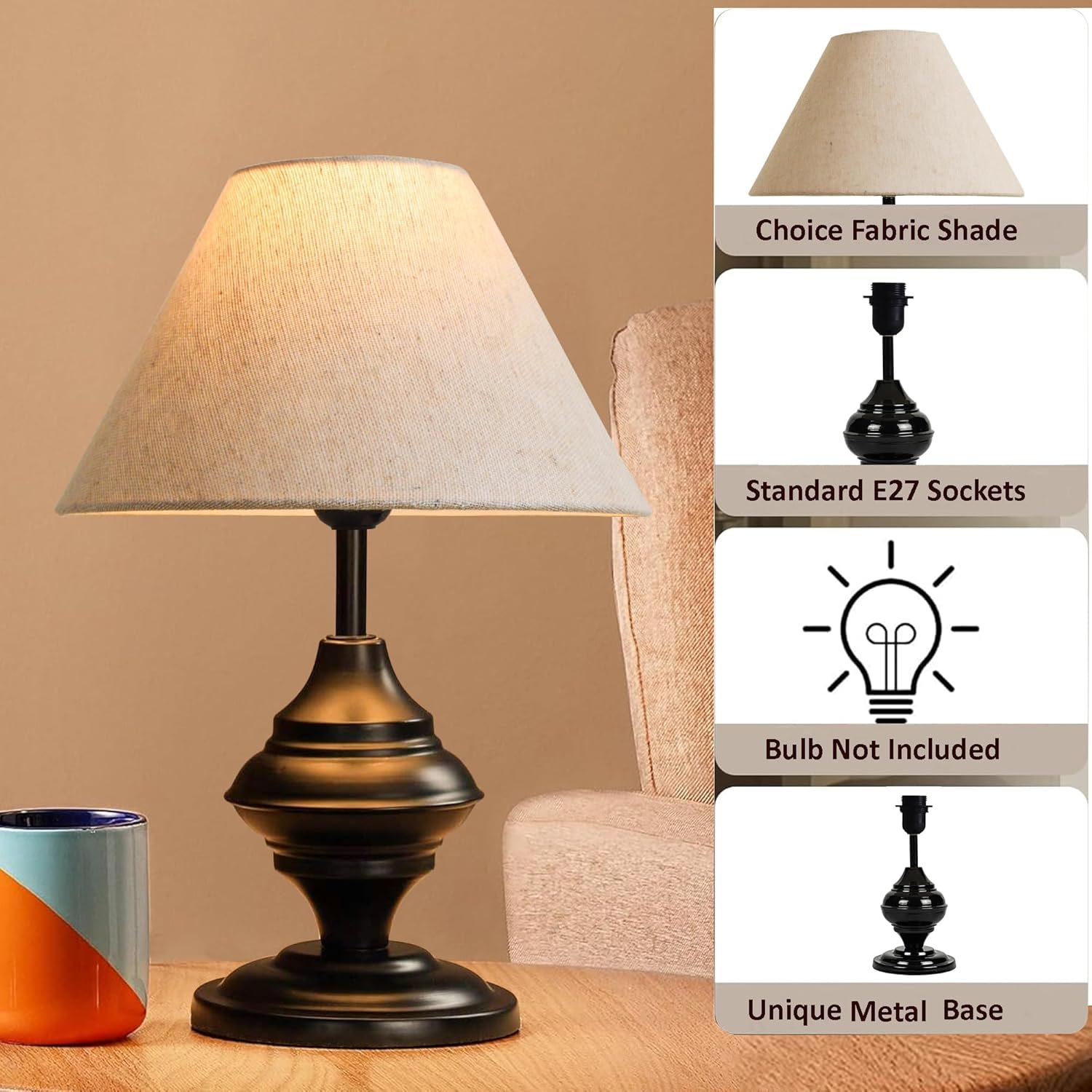 Traditional Style Danica Urn Egg Ball Table Lamp Decor for Living Room Bedroom House Bedside Nightstand Home Office Entryway Suitable for Decorating Small Areas Jute