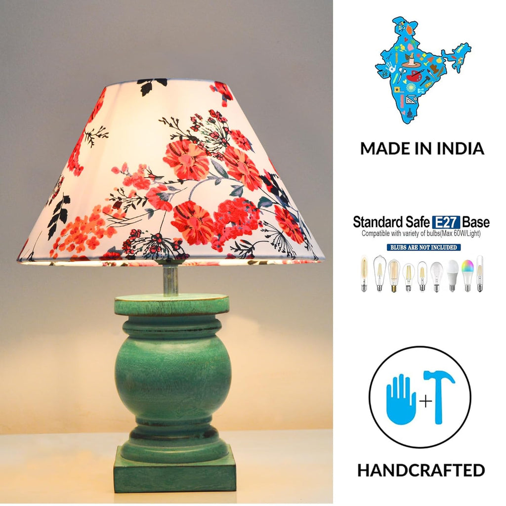 Antique Algae French Trophy Table Lamp for Bedroom Living Room Simple Retro Wood Grain Farmhouse Bedside Lamp Suitable for Nightstand Children's Room or University Dormitory Marigold