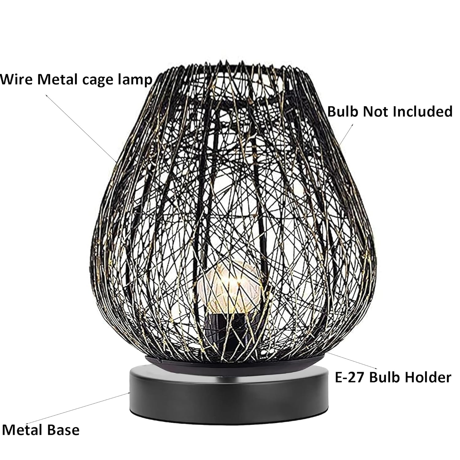 Metal Cage Table Lamp, Vintage Flame Table Lamp, Incandescent E27 Decorative Bedside Lamp Kitchen, Entryway, Bathroom, Bedside