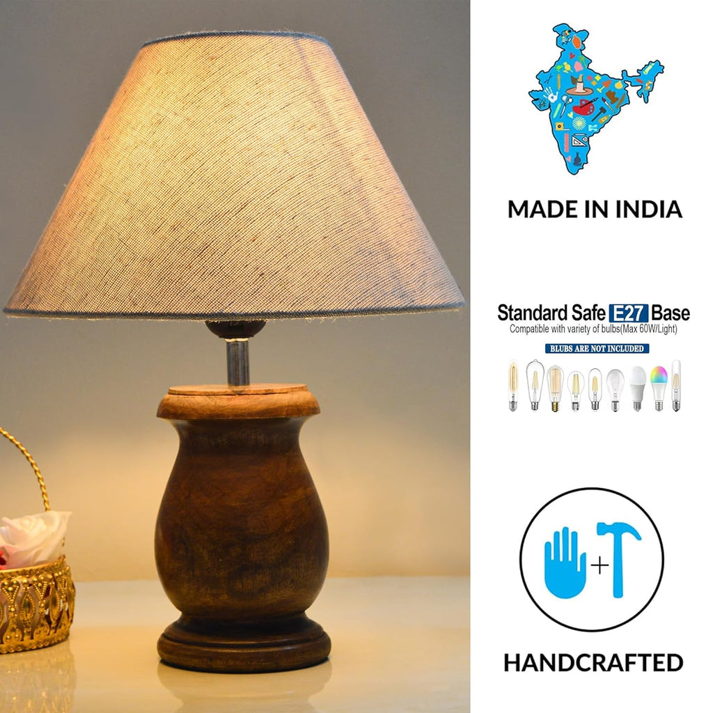 Mid Century Single Table Lamp for Living Room Farmhouse Linen Bedside Lamps for Bedroom Kids Room Dorm Office Dowel Walnut Jute