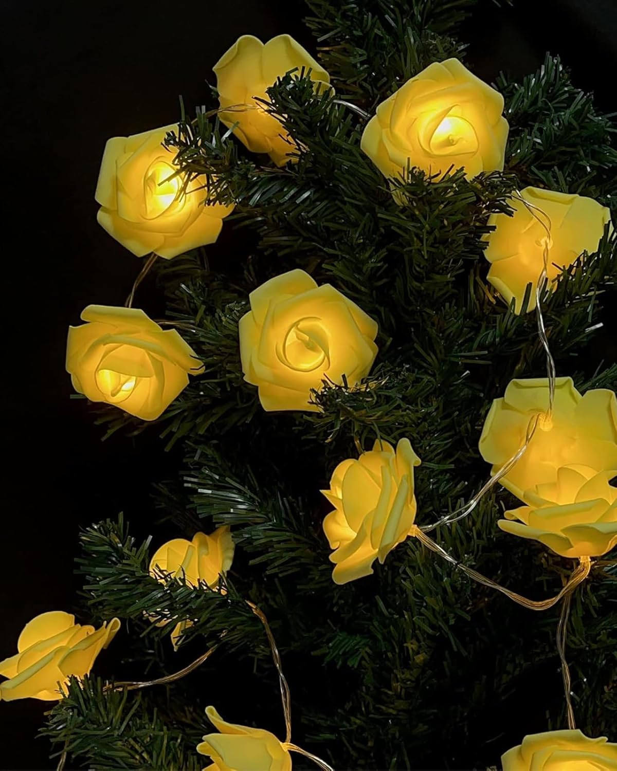 Rose Flower String Lights, 14 LED Electric Operated Romantic Rose Lights, 13Ft Artificial Flowers Garland Led Lights for Valentine's Day Wedding Indoor Outdoor Festival Party Decor Yellow