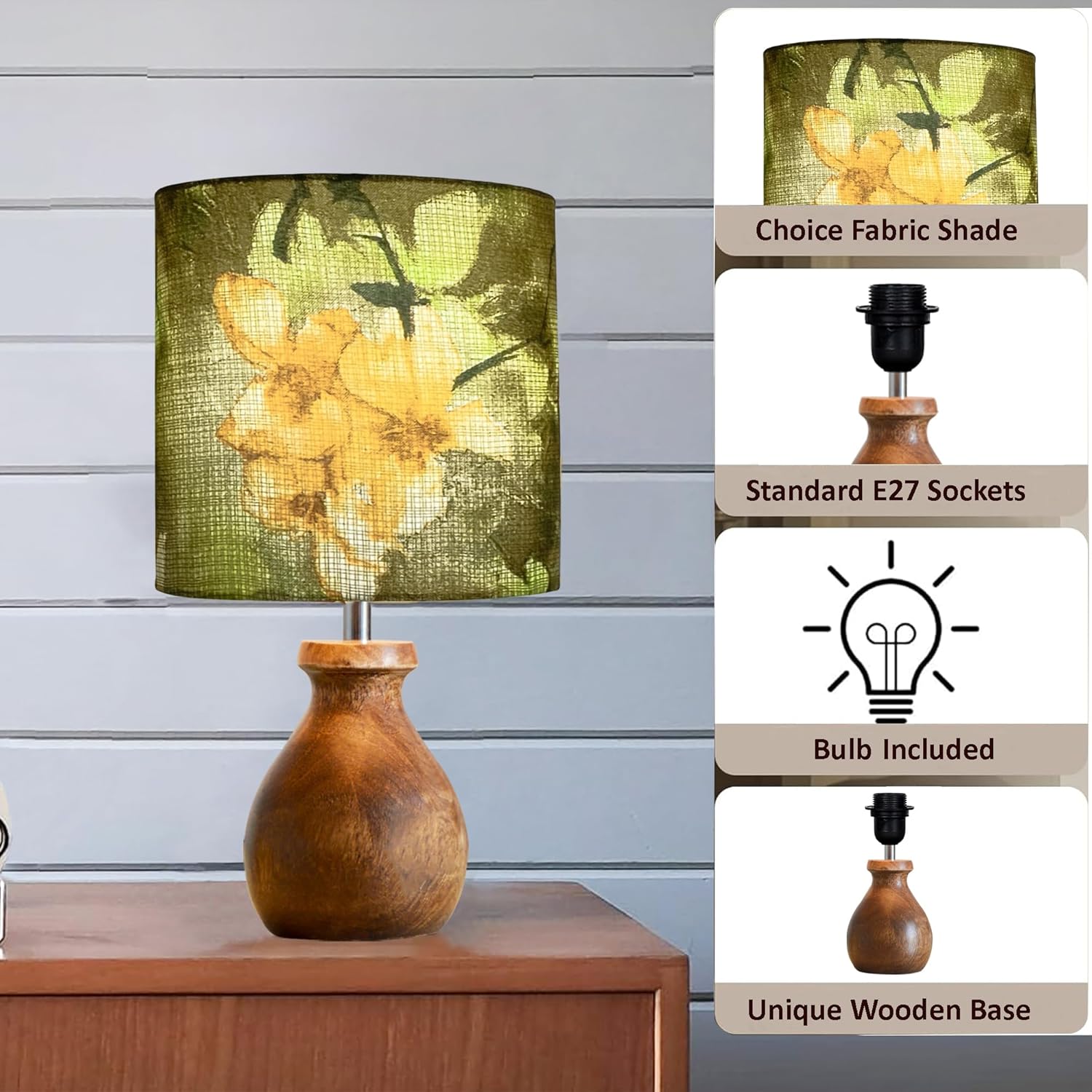 Mini Farmhouse Wooden Dome Dowel Pot Table Lamps Vintage Small Lamps Decorative for Small Spaces Bedside Lamps Suitable for Nightstand Children's Room or University Dormitory Wild Meadow