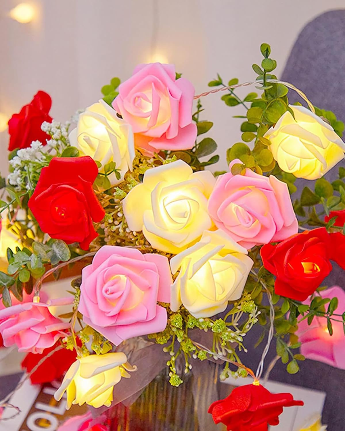 Rose Flower String Lights, 14 LED Electric Operated Romantic Rose Lights, 13Ft Artificial Flowers Garland Led Lights for Valentine's Day Wedding Indoor Outdoor Festival Party Decor Multicolor