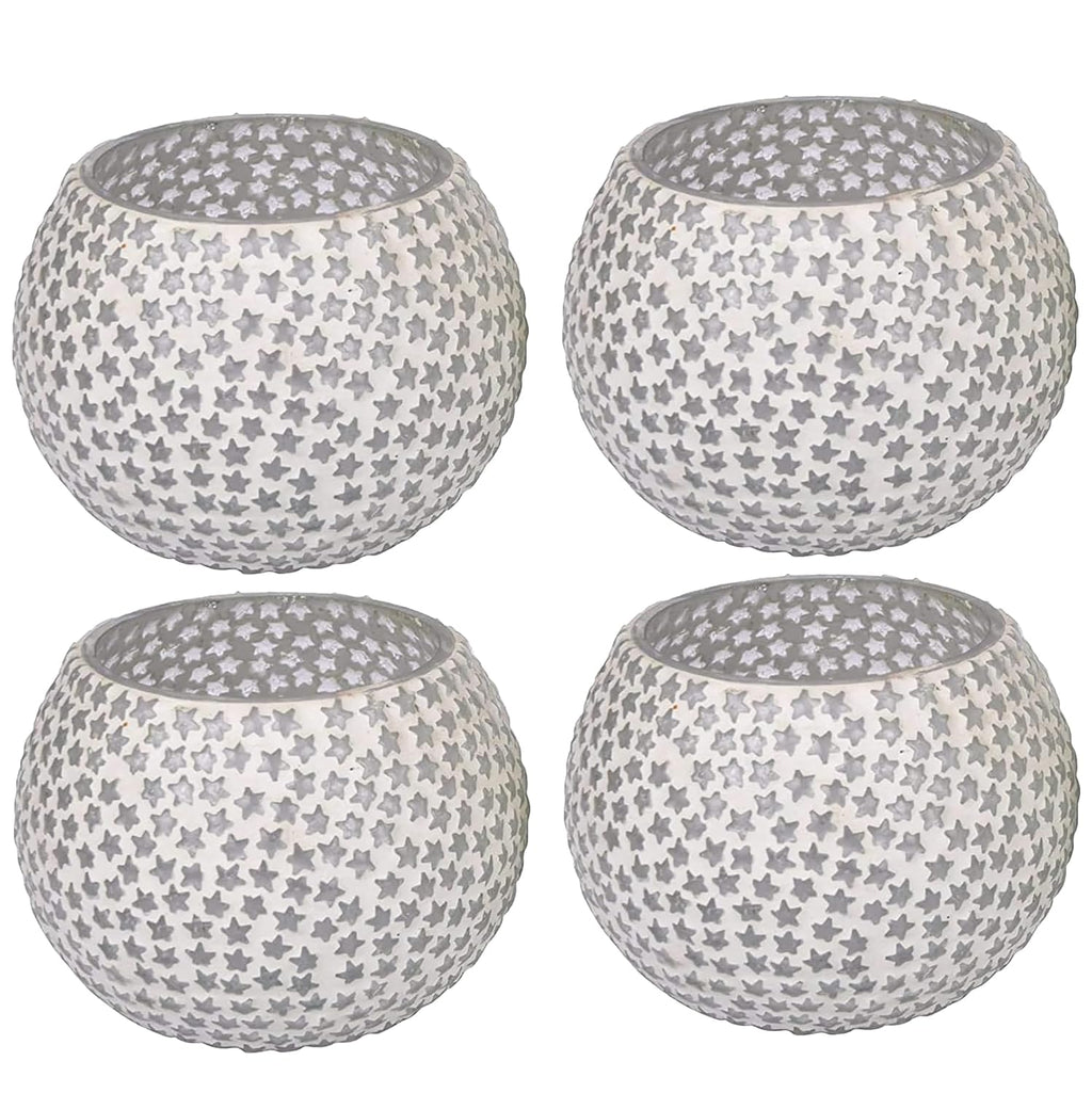 Set of 2 Moroccan Glass White Mosaic Tealight Candle Holder Mosaic Candle Holder, Diwali Candle Holder, tealight Holder, Candle Included Diwali Gift, Best Gift for Diwali, Diwali Decoration.