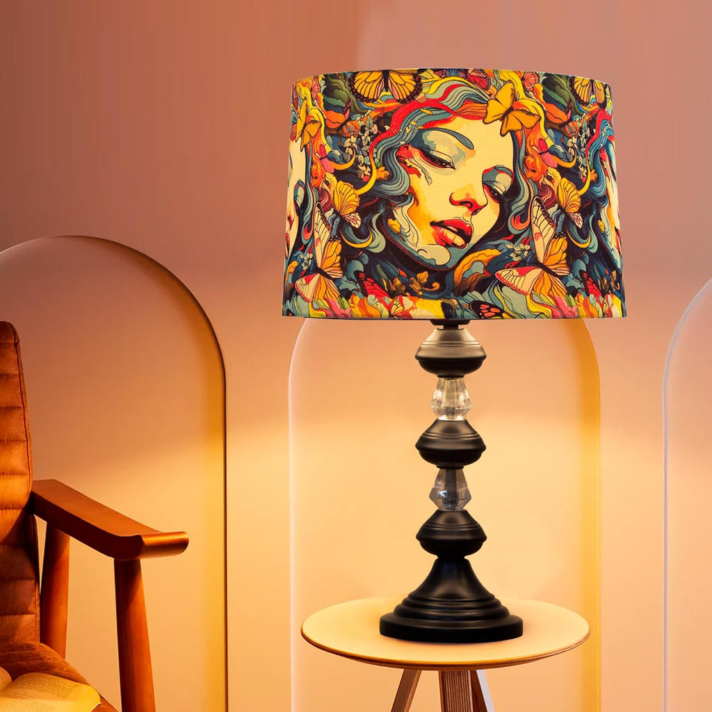 Nordic Waterdrop Black Crystal Table Lamp – Matte Finish with Butterfly Print Shade | Bedside Night Light for Bedroom, Living Room, Hallway & Home Décor | Stylish Modern Accent Lamp