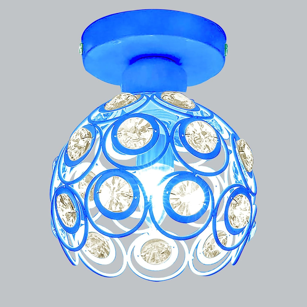 Modern Mini Chandelier Lamp, Crystal Ceiling Light, Semi-Flush Mount Corridor Lights Lamp for Bedroom Turquoise