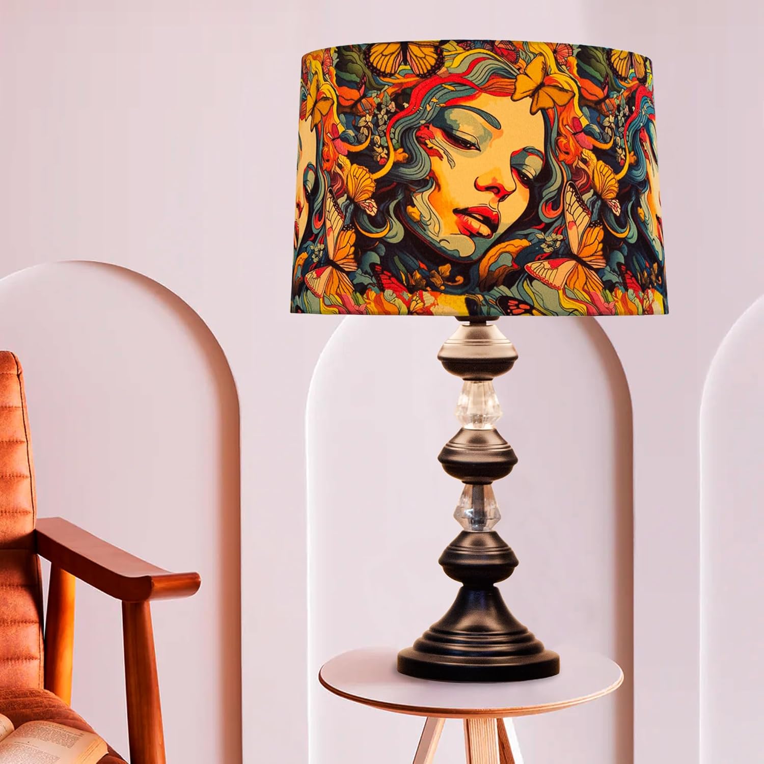 Nordic Waterdrop Black Crystal Table Lamp – Matte Finish with Butterfly Print Shade | Bedside Night Light for Bedroom, Living Room, Hallway & Home Décor | Stylish Modern Accent Lamp