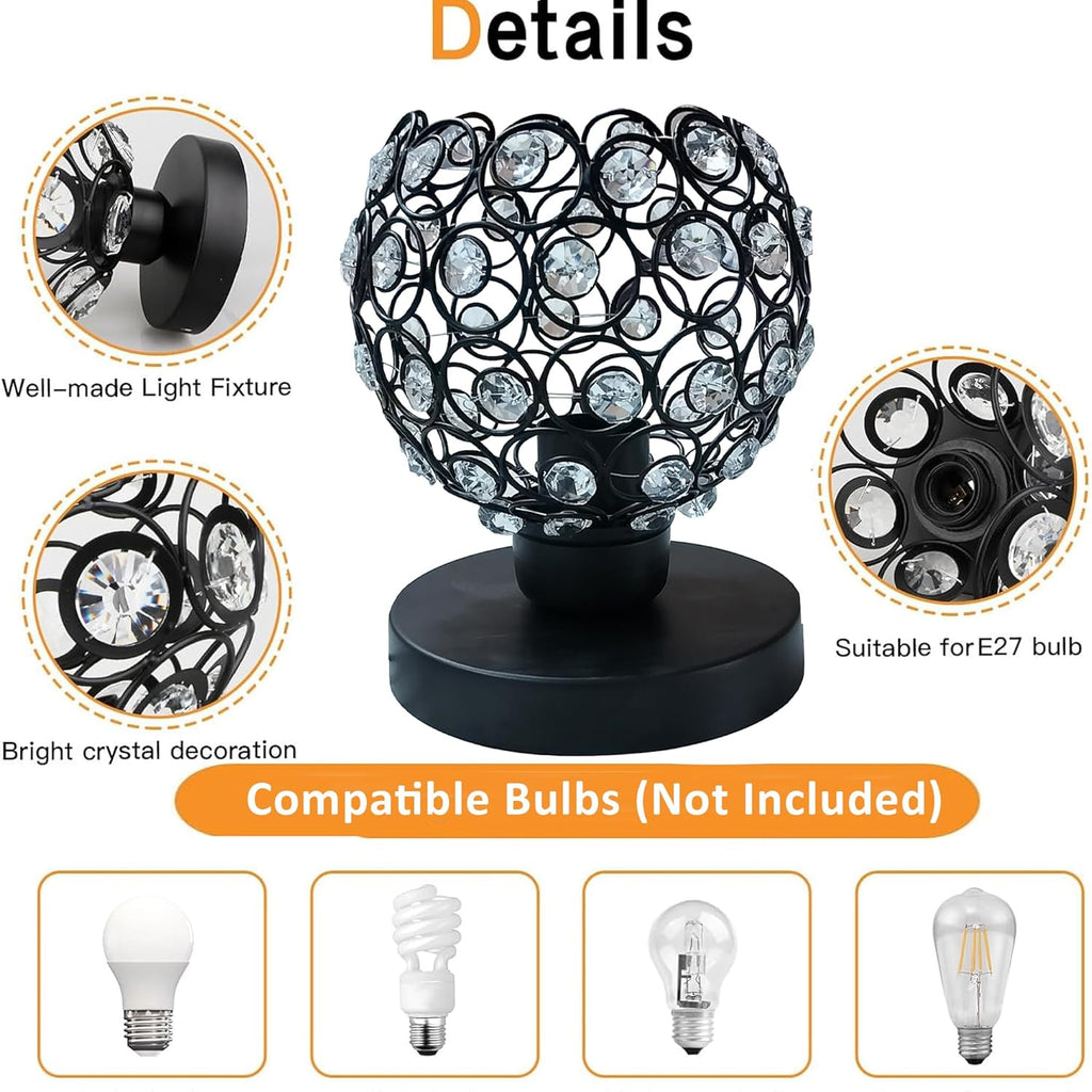 Crystal Semi Table Lamps, Mood Lighting, Black, Crystal Night Light Stylish Bedside Lamp, Unique Decorative Desk Lamp for Living Room, Bedroom
