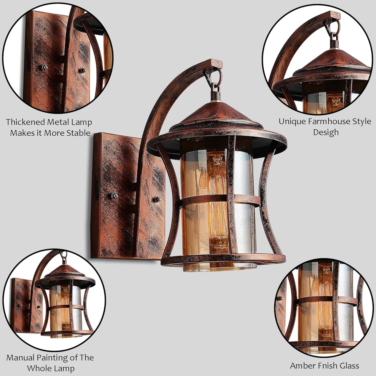 Wall Sconce,Oil Rubbed Bronze Wall Sconces,Retro Rustic Wall Lamps,Sconces Wall Lighting with Amber Glass,Indoor Vintage Bedside Wall Lighting for Living Room Bathroom Copper Home