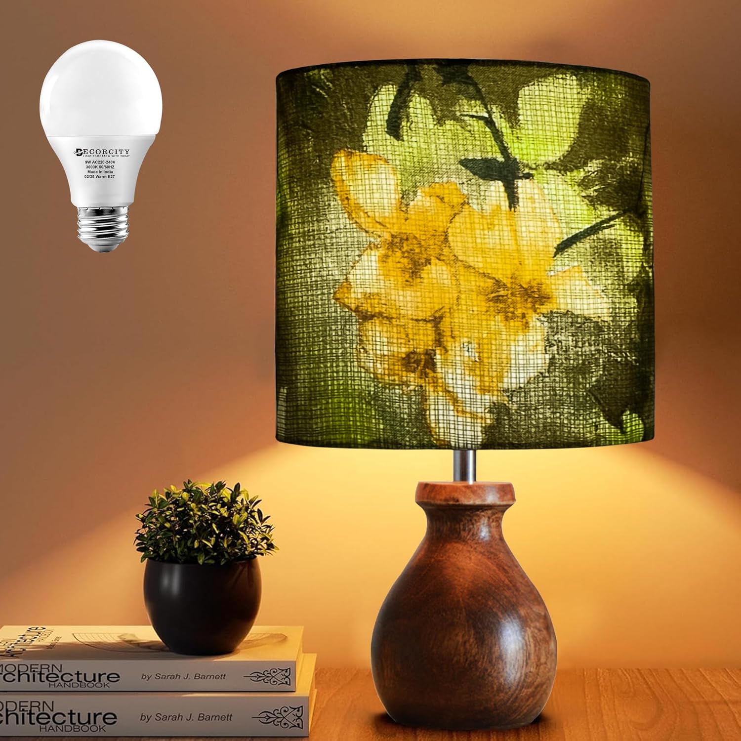 Mini Farmhouse Wooden Dome Dowel Pot Table Lamps Vintage Small Lamps Decorative for Small Spaces Bedside Lamps Suitable for Nightstand Children's Room or University Dormitory Wild Meadow