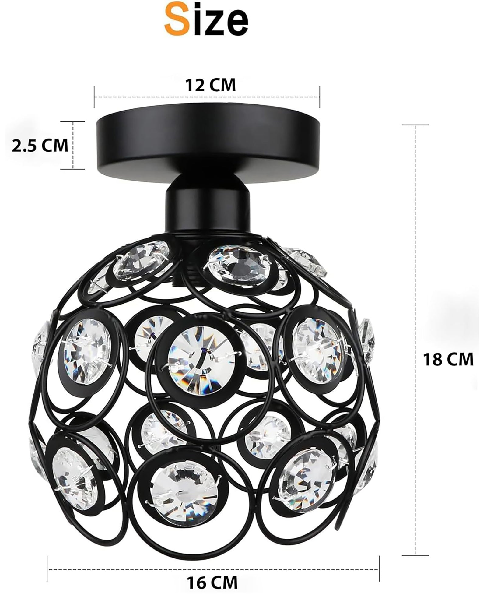 Modern Mini Chandelier Lamp, Crystal Ceiling Light, Semi-Flush Mount Corridor Lights Lamp for Bedroom Black