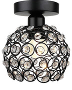 Modern Mini Chandelier Lamp, Crystal Ceiling Light, Semi-Flush Mount Corridor Lights Lamp for Bedroom Black