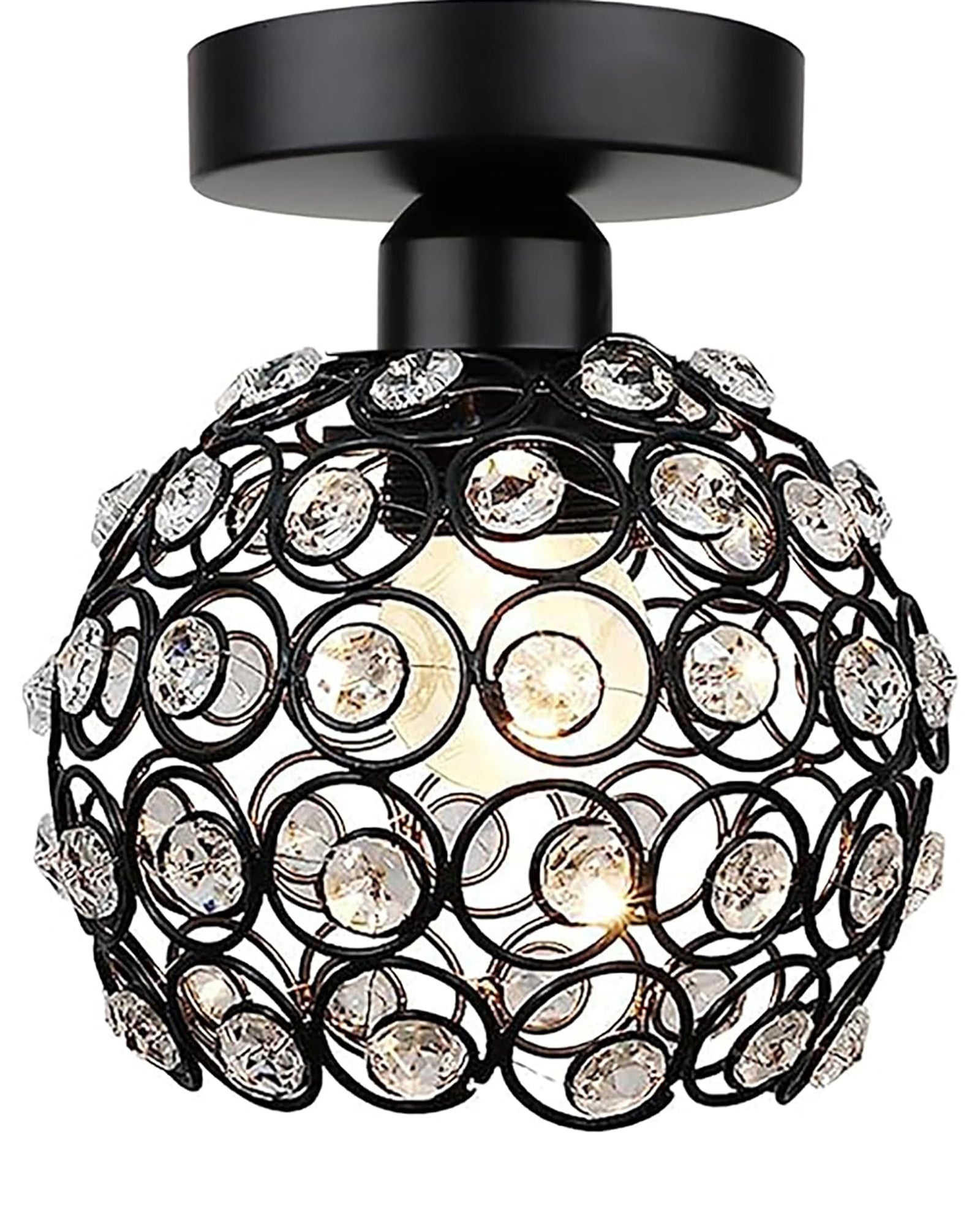 Modern Mini Chandelier Lamp, Crystal Ceiling Light, Semi-Flush Mount Corridor Lights Lamp for Bedroom Black