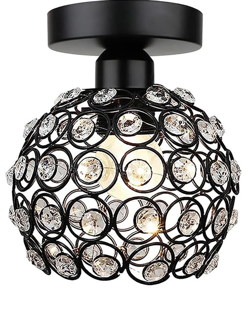 Modern Mini Chandelier Lamp, Crystal Ceiling Light, Semi-Flush Mount Corridor Lights Lamp for Bedroom Black