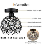 Modern Mini Chandelier Lamp, Crystal Ceiling Light, Semi-Flush Mount Corridor Lights Lamp for Bedroom Black