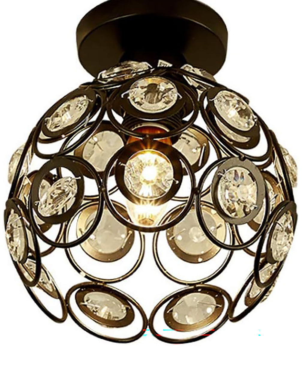 Modern Mini Chandelier Lamp, Crystal Ceiling Light, Semi-Flush Mount Corridor Lights Lamp for Bedroom Black