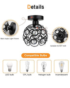 Modern Mini Chandelier Lamp, Crystal Ceiling Light, Semi-Flush Mount Corridor Lights Lamp for Bedroom Black