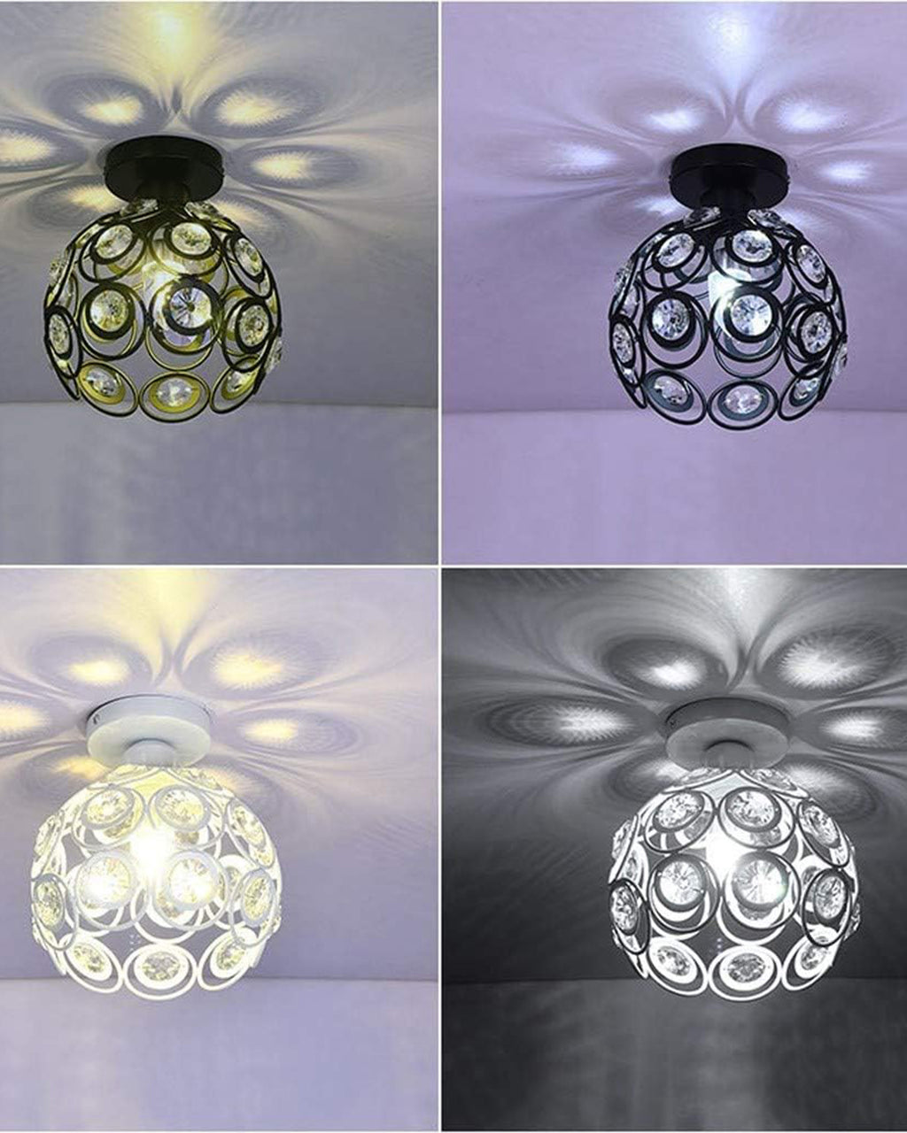Modern Mini Chandelier Lamp, Crystal Ceiling Light, Semi-Flush Mount Corridor Lights Lamp for Bedroom Black